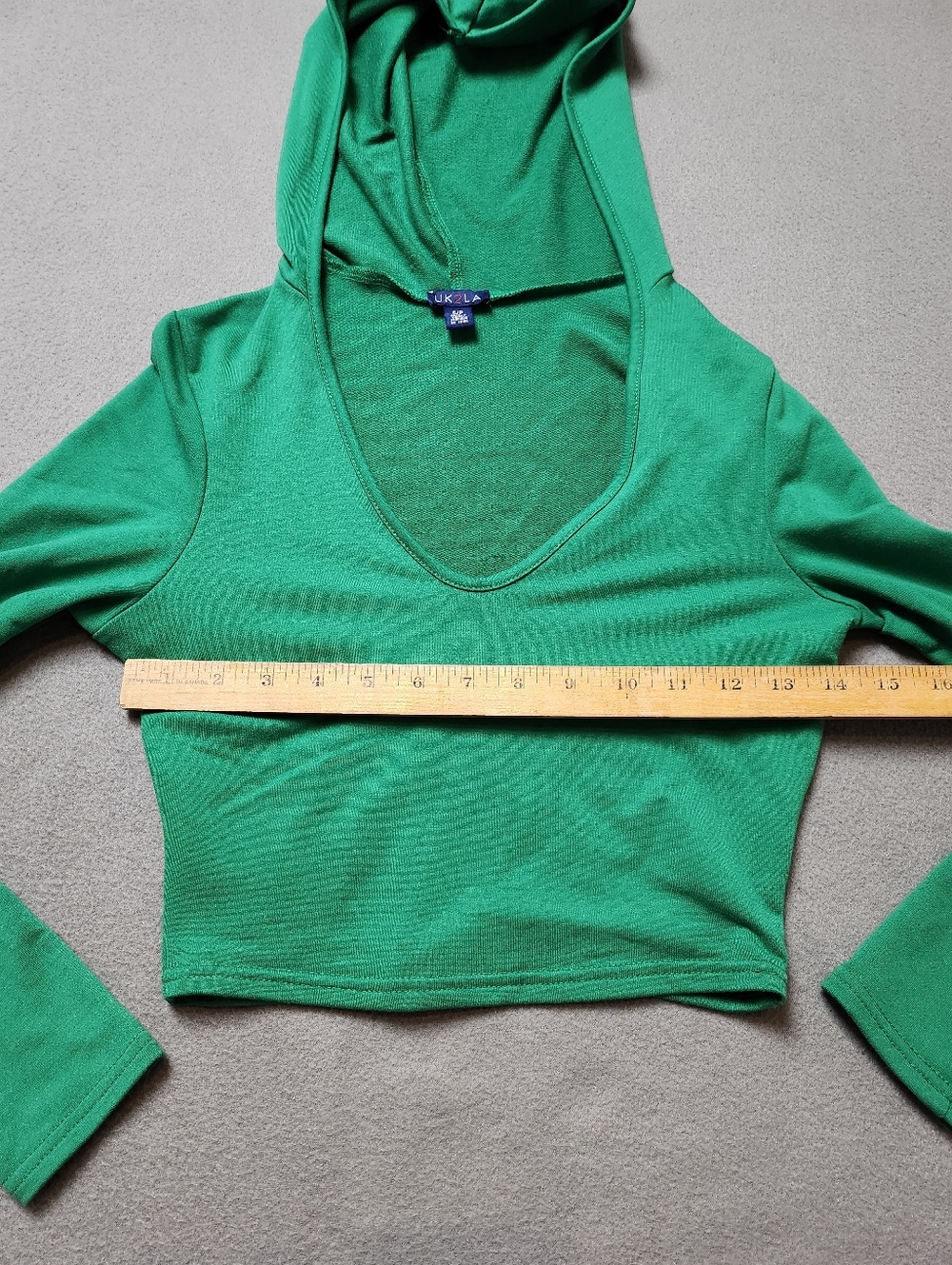 UK2LA Green Cropped Hoodie Top Sz Small - Picture 7 of 8